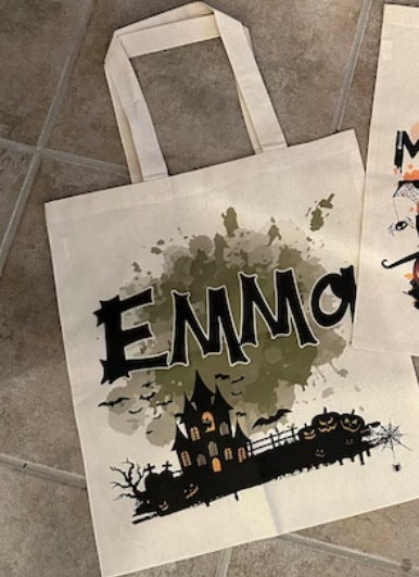 Platnena torba z motivom noči čarovnic - torbica z vzorcem in imenom