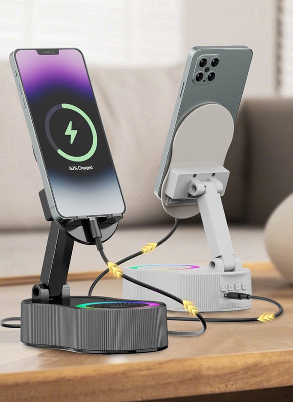 ⚡2025 Nadgrajeno stojalo za mobilni telefon z indukcijskim zvočnikom/prenosno baterijo/atmosfersko lučko