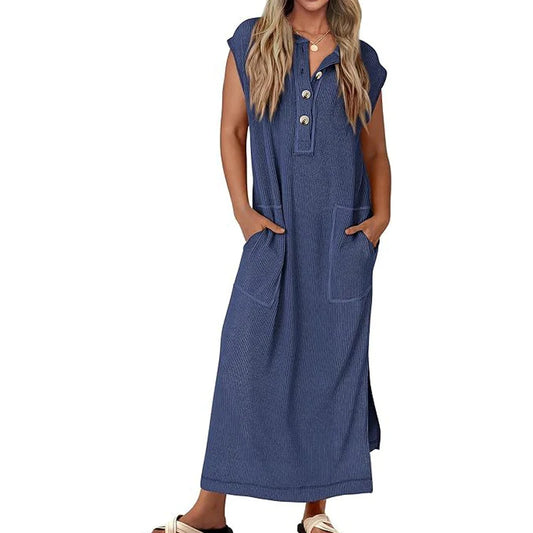 【X-2XL】Damska sukienka maxi z prążkowanej dzianiny