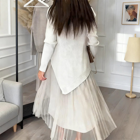 👑 Eleganten dvodelni komplet: Pulover + obleka za vsako priložnost