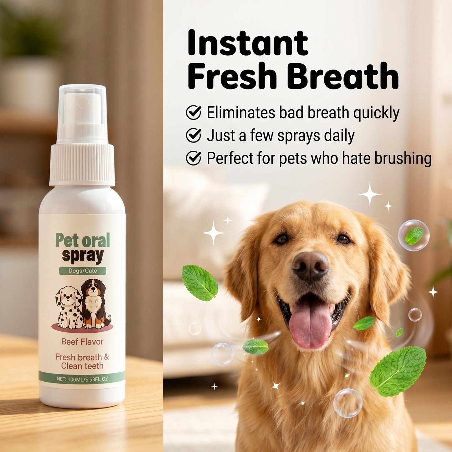 🐱 Kíméletes szájápoló spray kutyáknak és macskáknak – friss lehelet fogmosás nélkül! 🦷
