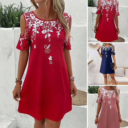 ??【S-2XL】Midi obleka s cvetličnim potiskom in izrezanimi rokavi