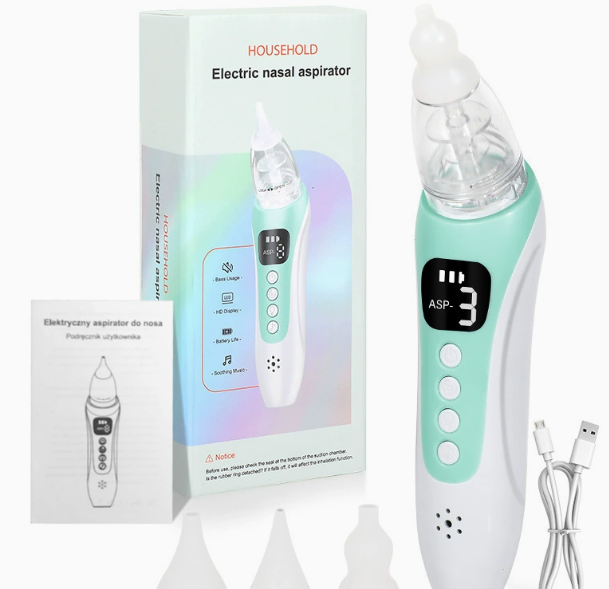 👶🌙 Elektromos orrszívó babáknak – 3 fokozat, puha szilikonfej, nyugtató zene! ✨