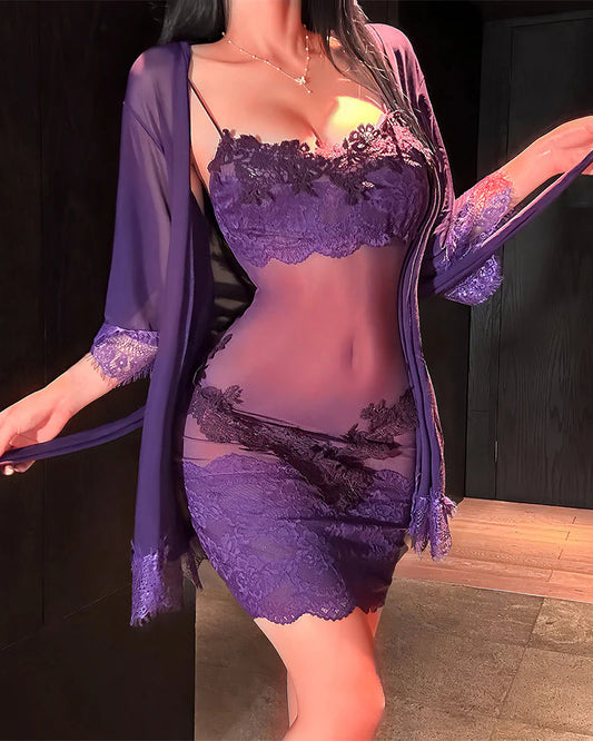🌸 Ženski komplet pižame – Seksi slog + Mehka čipka + Vsesestavljen! ✨