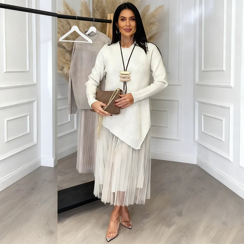 👑 Eleganten dvodelni komplet: Pulover + obleka za vsako priložnost