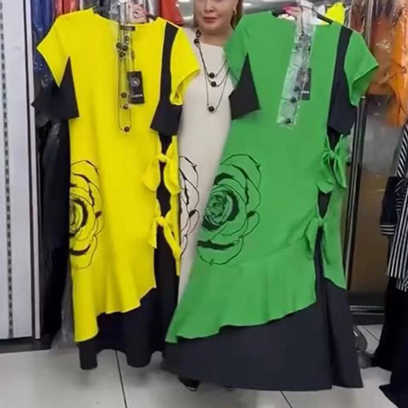 Obleka z naborki v barvnih blokih