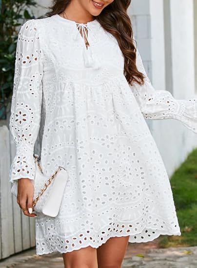 Novo v letu 2025 - Ženska ležerna čipkasta obleka z očesci