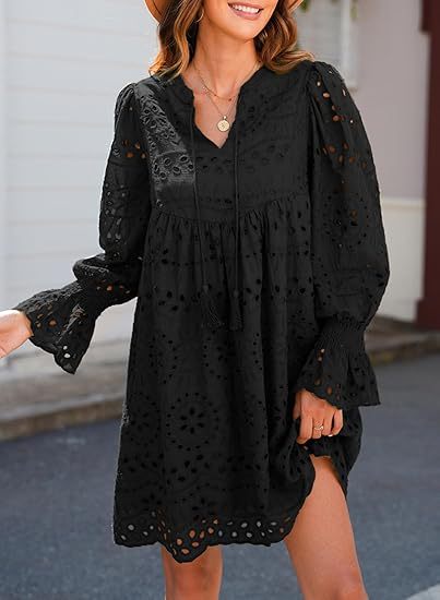 Novo v letu 2025 - Ženska ležerna čipkasta obleka z očesci