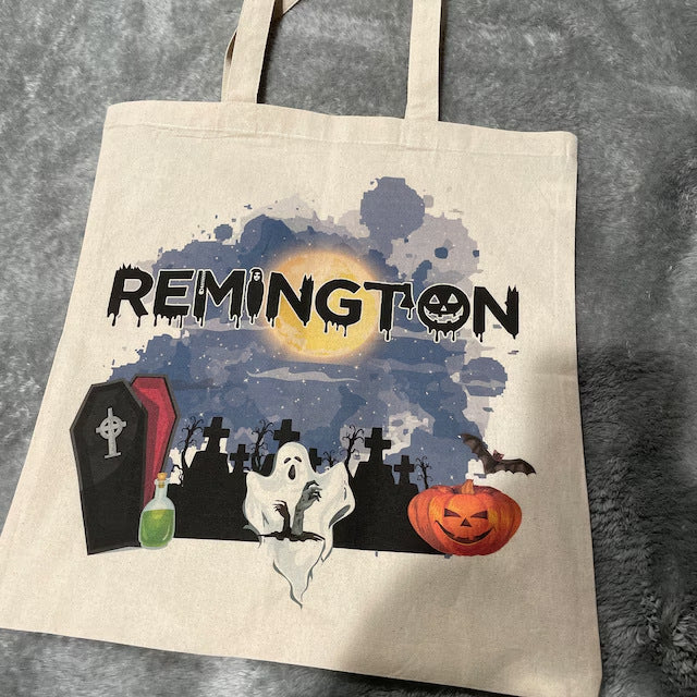 Platnena torba z motivom noči čarovnic - torbica z vzorcem in imenom