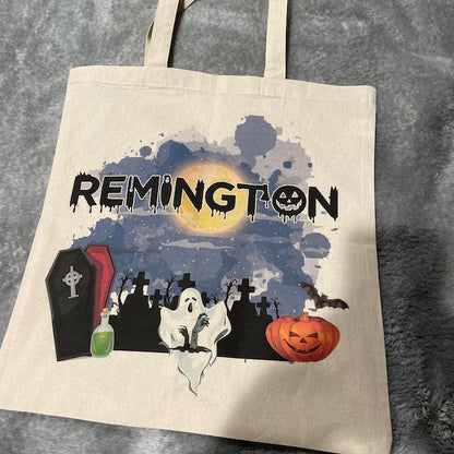 Platnena torba z motivom noči čarovnic - torbica z vzorcem in imenom