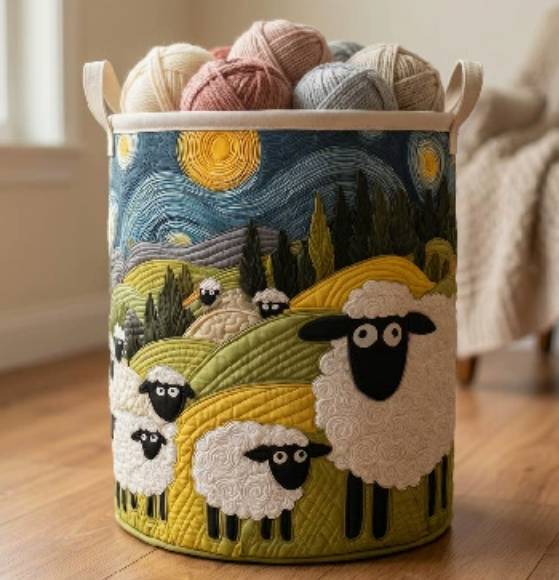 🐑 Kézzel varrt „Bárányparadicsom” mosókosár – extra nagy, összehajtható és dekoratív! 🧺