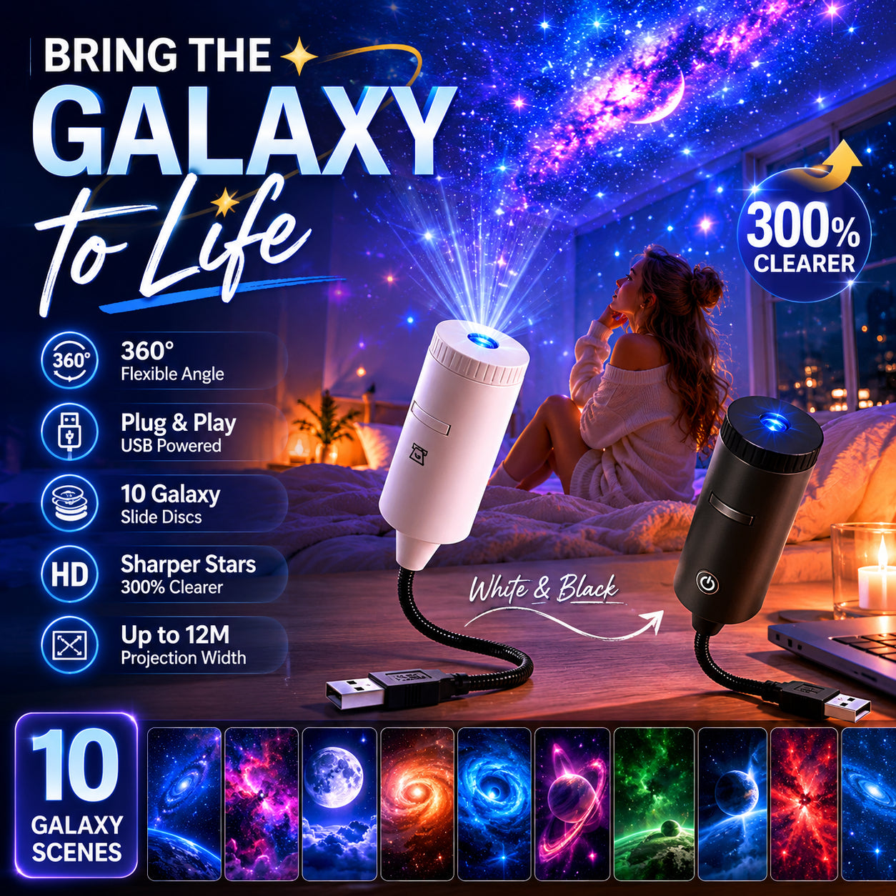 🌌 Varázsolja hálószobáját varázslatos galaxisgá! HD csillagvetítő a kikapcsolódáshoz