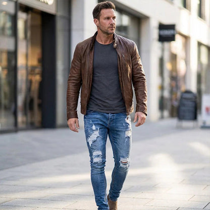 🔥🎁Novo 50% POPUST🔥Elegantne moške oprijete kavbojke z obrabljenim učinkom