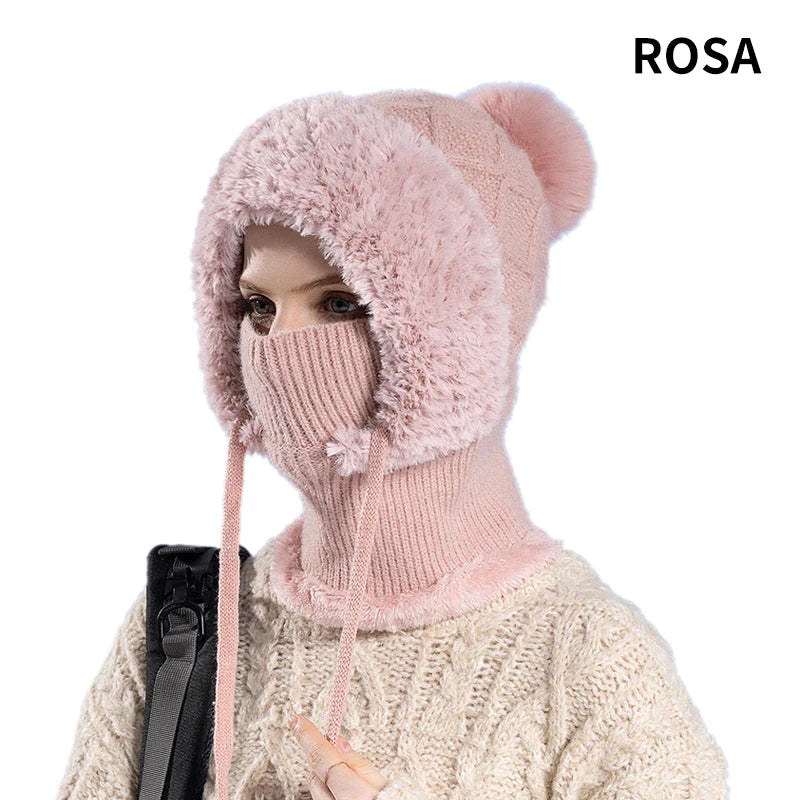 【❄️ Idealno za smučanje, potovanja ali vsakodnevno nošenje!】elegantna, debela pletena zimska kapa s toplim pokrivalom za obraz in šalom