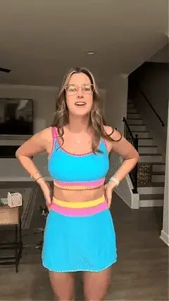🔥🎁Novo: 50% POPUST🔥🌼 Tridelni najlonski športni bikini z barvnimi bloki - visok pas z učinkom vitkega trebuha 👙