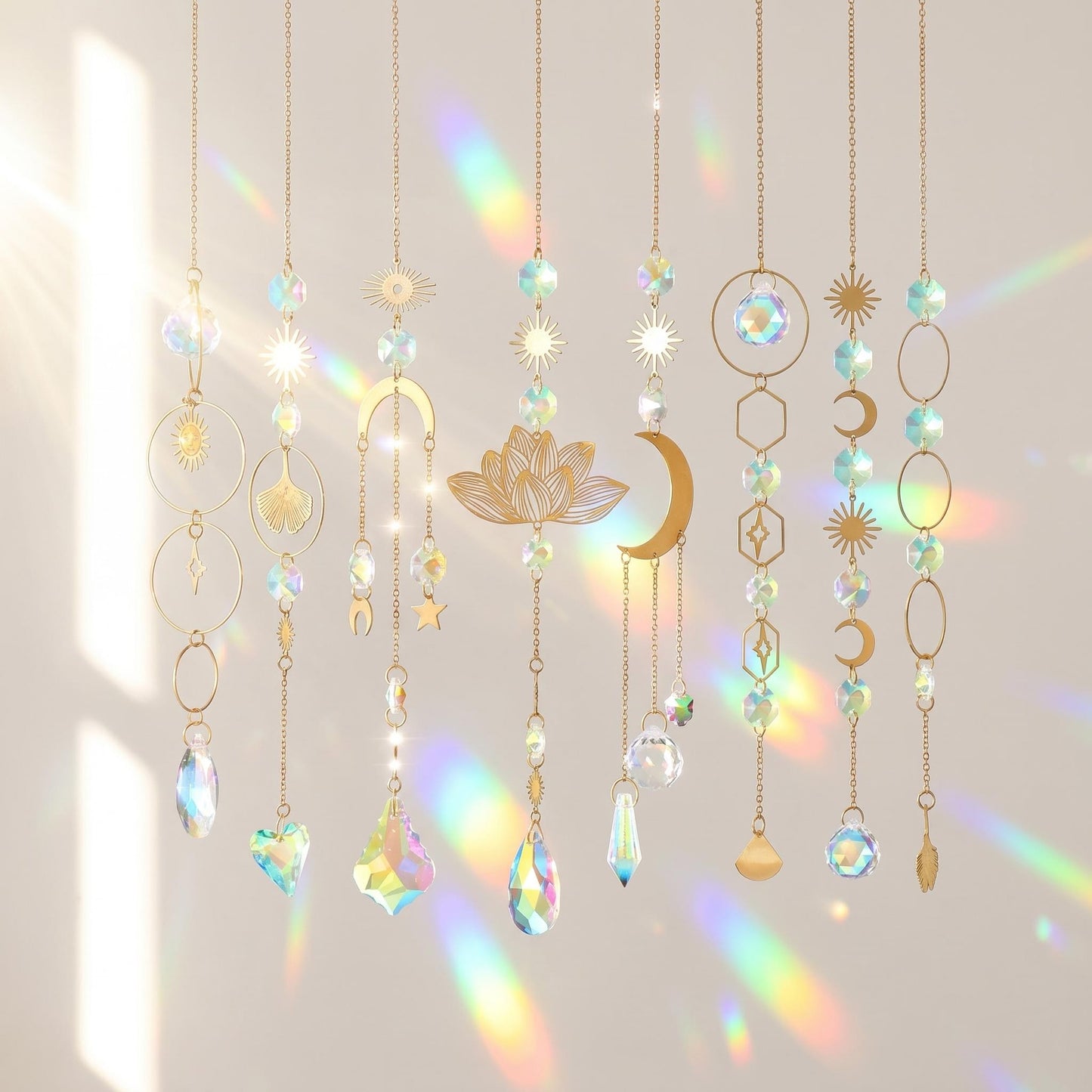 🌙🌈 Dekoratív napfényfogó függesztő szett – Kristály szivárványok és pozitív energia! ✨