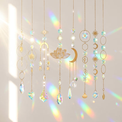 🌙🌈 Dekoratív napfényfogó függesztő szett – Kristály szivárványok és pozitív energia! ✨