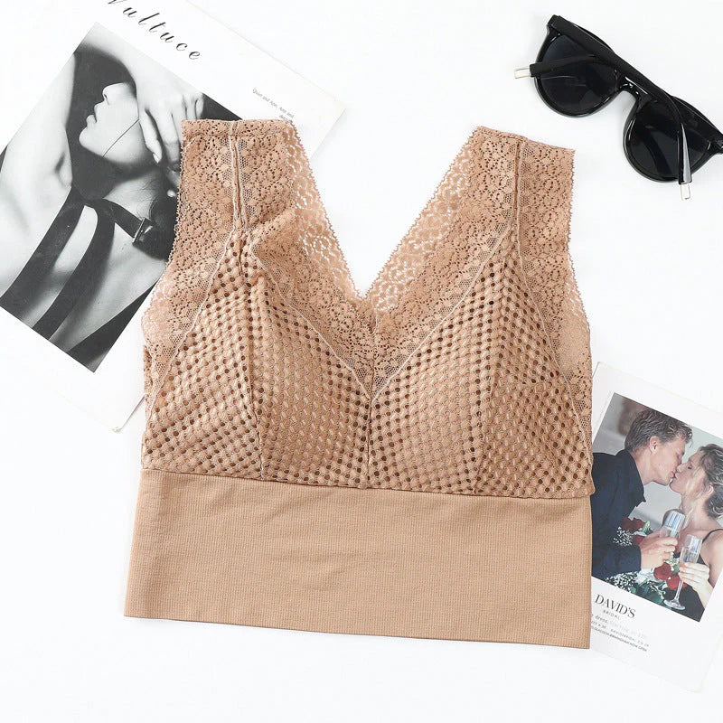 【1+1 brezplačno】Čipkasta brezšivna zračna majica z V-izrezom