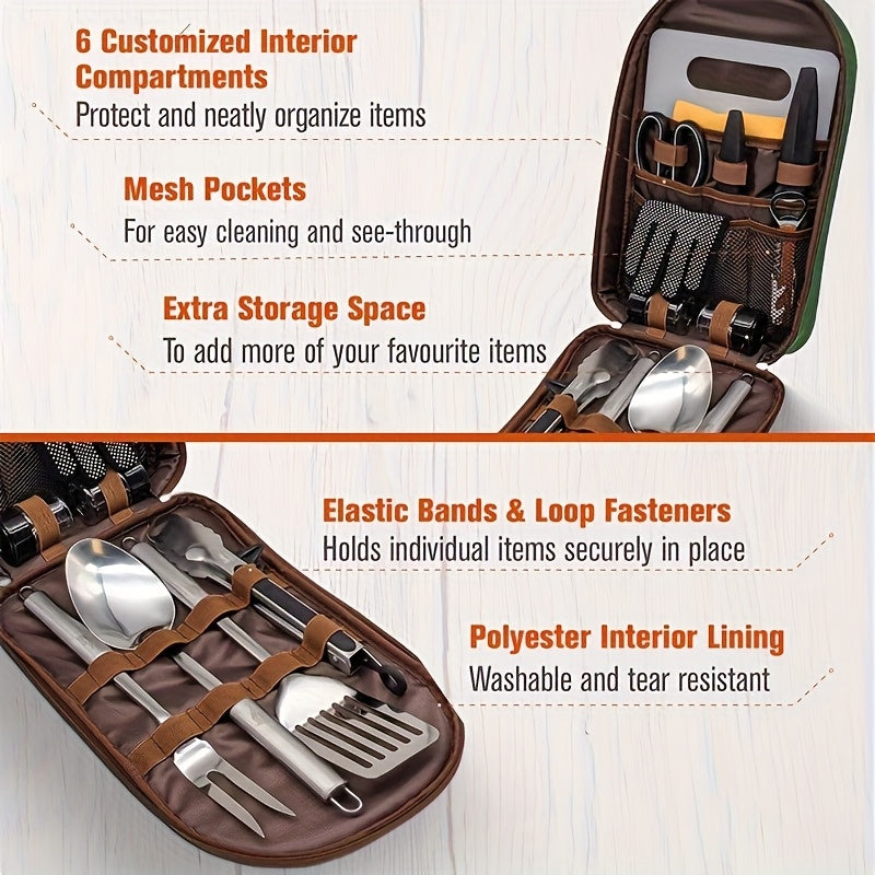 🍖✨Torba za organizacijo kuhinjskih pripomočkov za uporabo na prostem – tkanina Oxford, velika prostornina, trpežna in prenosna (idealna za kampiranje in žare)