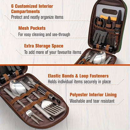 🍖✨Torba za organizacijo kuhinjskih pripomočkov za uporabo na prostem – tkanina Oxford, velika prostornina, trpežna in prenosna (idealna za kampiranje in žare)