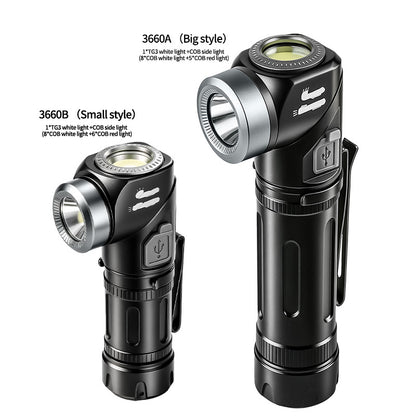 💡🔄 90° forgatható LED fejlámpa és zseblámpa – Mágneses, újratölthető, kézmentes! ✨