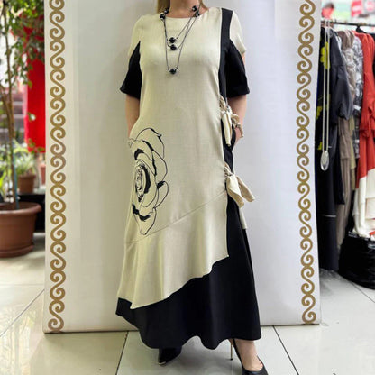 Obleka z naborki v barvnih blokih