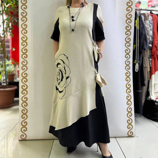 Obleka z naborki v barvnih blokih