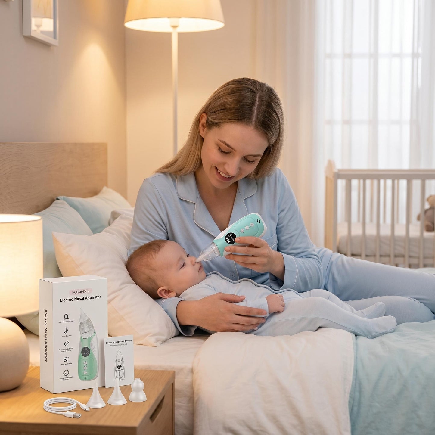 👶🌙 Elektromos orrszívó babáknak – 3 fokozat, puha szilikonfej, nyugtató zene! ✨