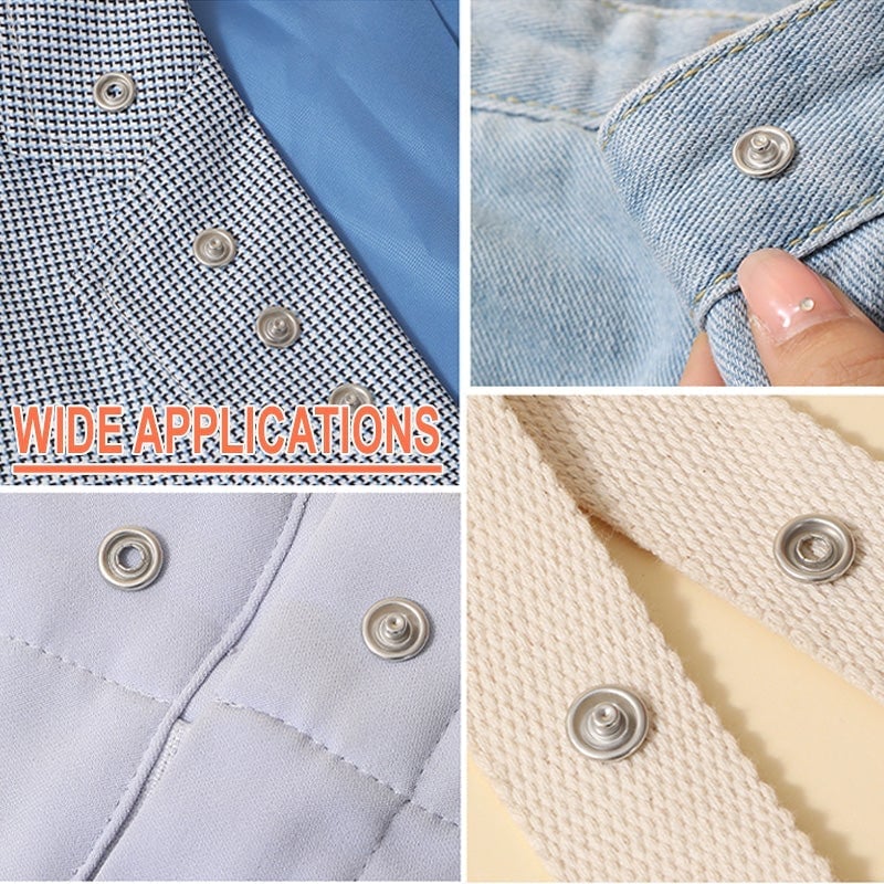 【🎀 Pogosto se uporablja za izdelavo otroških oblačil, slinčkov, kap ali daril】Komplet orodij za kovinske gumbe s kleščami za pritrjevanje