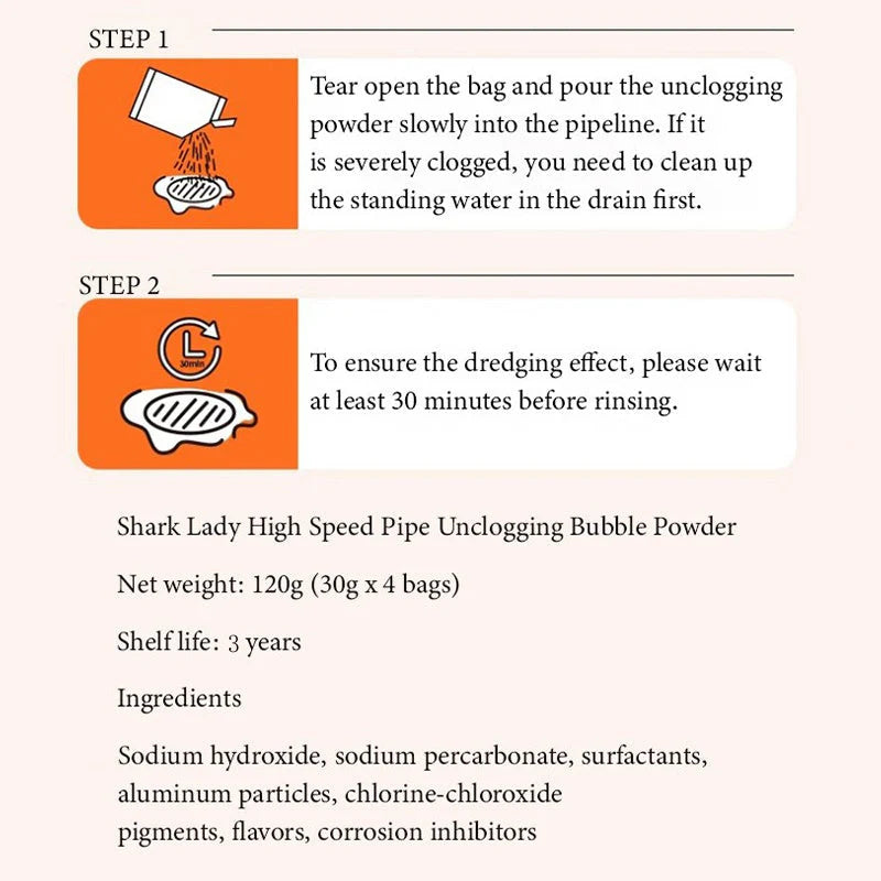 Večnamenski, učinkovit prašek za čiščenje odtokov proti zamašitvi