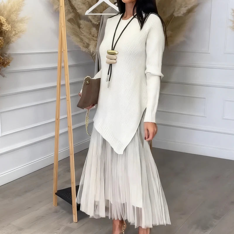 👑 Eleganten dvodelni komplet: Pulover + obleka za vsako priložnost