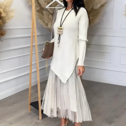 👑 Eleganten dvodelni komplet: Pulover + obleka za vsako priložnost