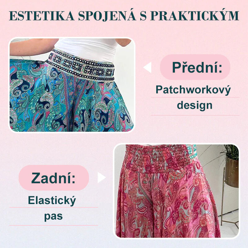 👖 Hlače z Etničnim Potiskom – Elastični Pas + Dychavi Material! ✨
