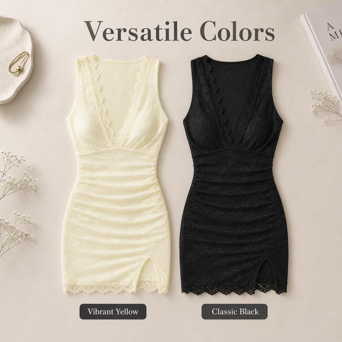 👗 Oprijeta mini obleka z čipko – ženstven in eleganten stil! ✨