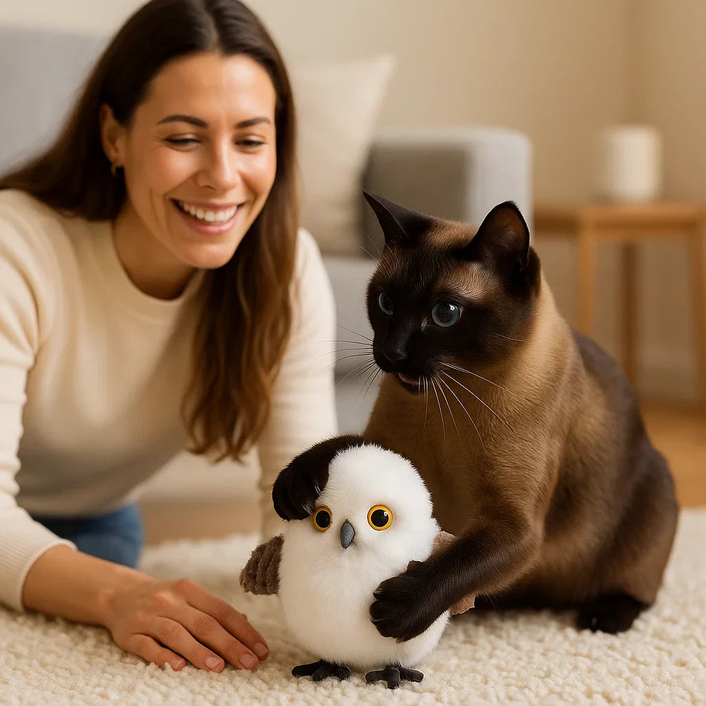 🐦 Plišasta simulacijska ptica – Realistični zvoki + Gibanje + Vadba za mačke! 🐱