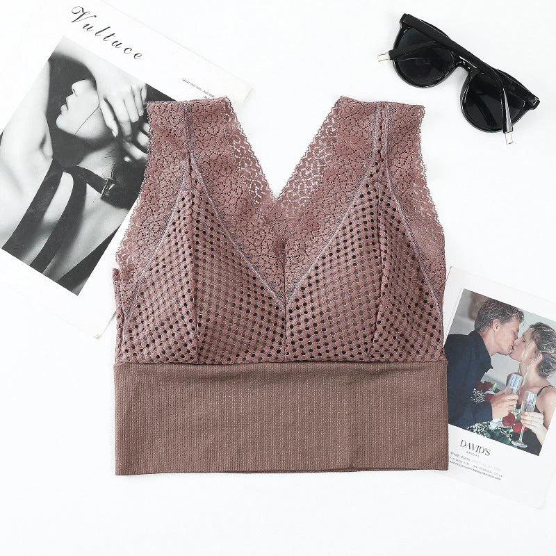 【1+1 brezplačno】Čipkasta brezšivna zračna majica z V-izrezom