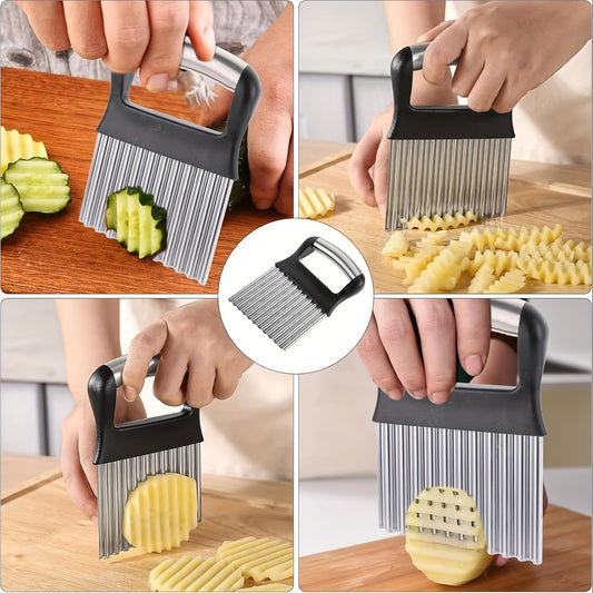 🥔Rezalnik krompirja iz nerjavečega jekla z valovitim robom – nož z ergonomskim ročajem za kreativno kuhanje