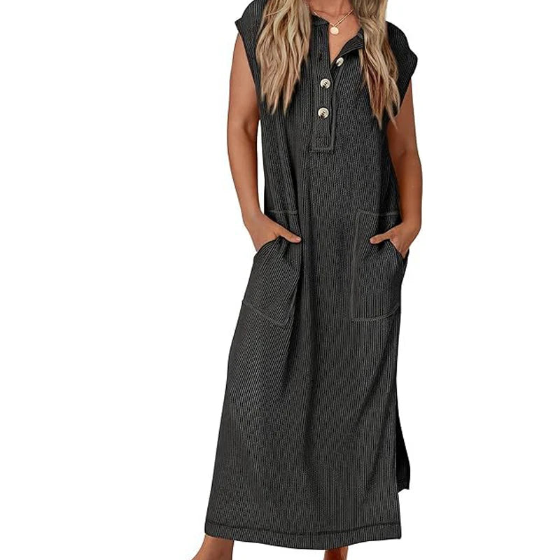 【X-2XL】Damska sukienka maxi z prążkowanej dzianiny