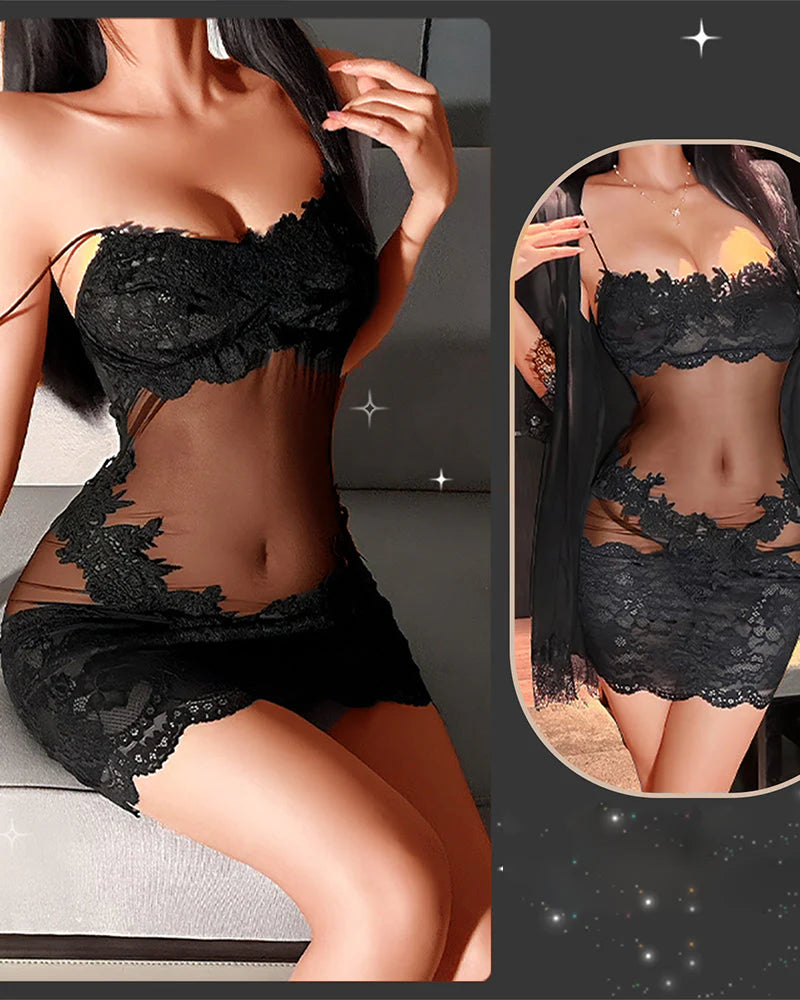 🌸 Ženski komplet pižame – Seksi slog + Mehka čipka + Vsesestavljen! ✨