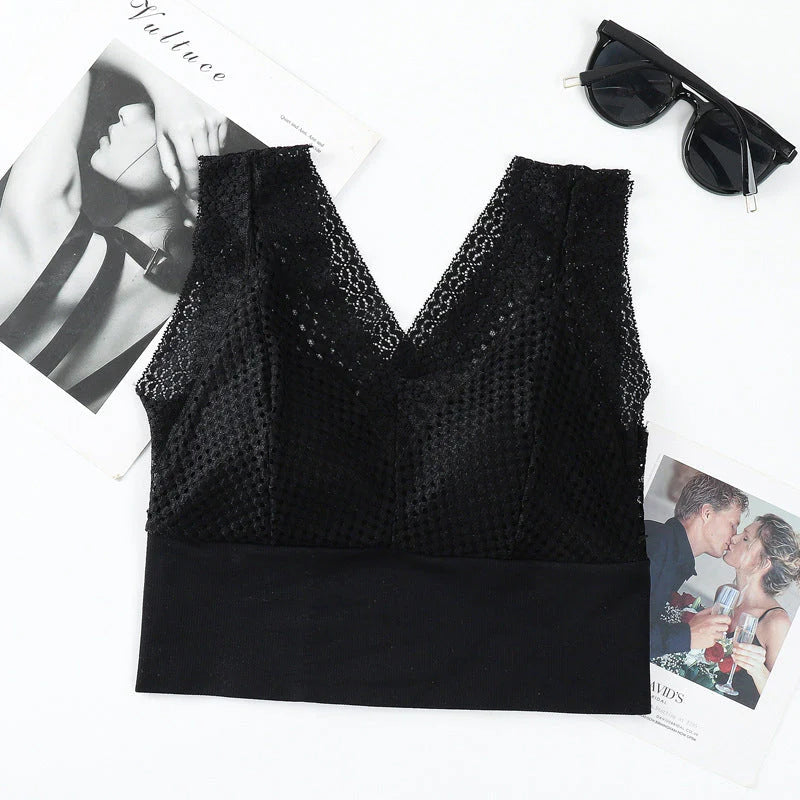 【1+1 brezplačno】Čipkasta brezšivna zračna majica z V-izrezom