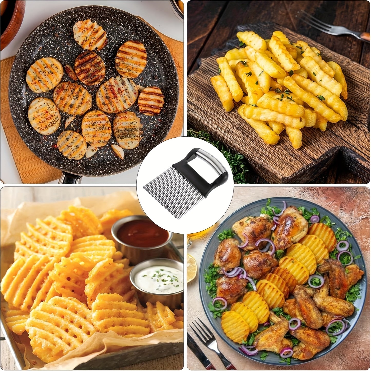 🥔Rezalnik krompirja iz nerjavečega jekla z valovitim robom – nož z ergonomskim ročajem za kreativno kuhanje