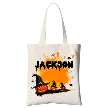 Platnena torba z motivom noči čarovnic - torbica z vzorcem in imenom