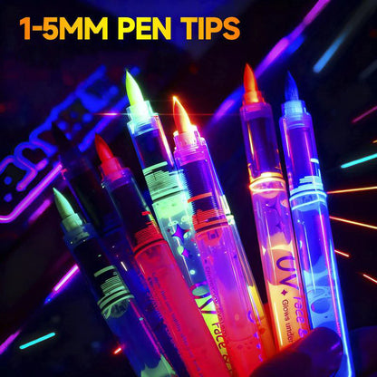 🎉 Komplet luksuznih UV pisal za obraz in telo – Neon Sijaj + Bezpečnost + Ustvarjalnost! 🌈
