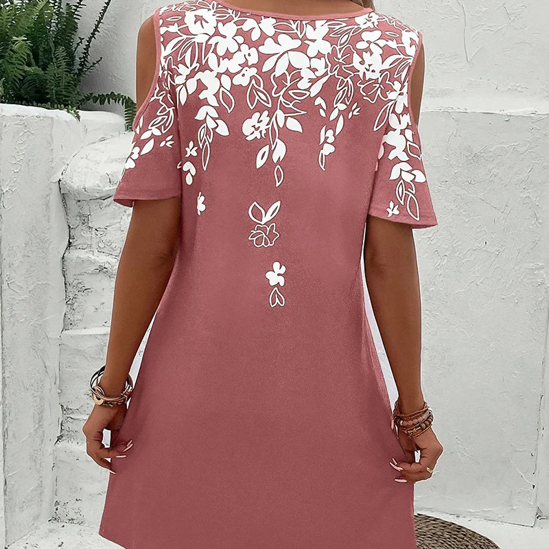 ??【S-2XL】Midi obleka s cvetličnim potiskom in izrezanimi rokavi