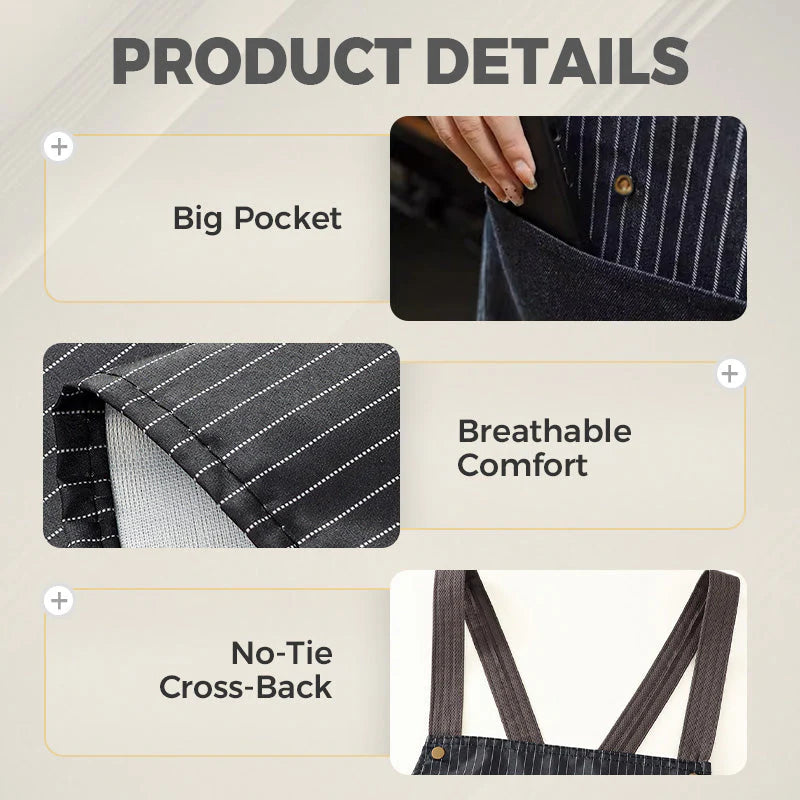 【💧 Ali si med kuhanjem vedno umažete oblačila?】Vodoodporen predpasnik s križnimi trakovi na hrbtu in odstranljivo brisačo za roke