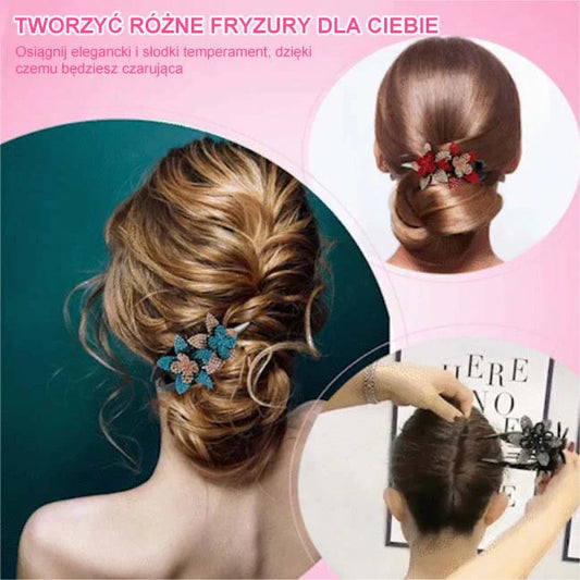 Sponka za lase z dvojnim cvetom in okrasnimi kamni