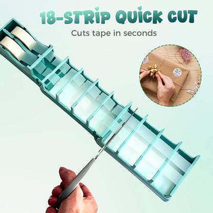 🔥Večfunkcijski podajalnik lepilnega traku - 18-segmentni sistem za hitro rezanje in organizator, ki prihrani prostor