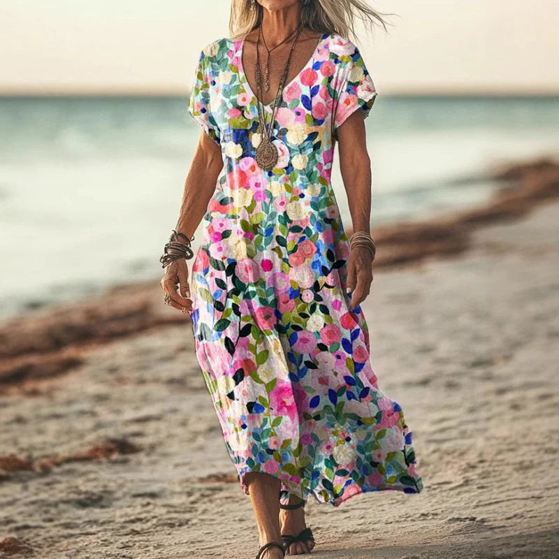 ✨ Retro cvetlična dolga obleka – vintage eleganca za poletje in posebne trenutke! 😍