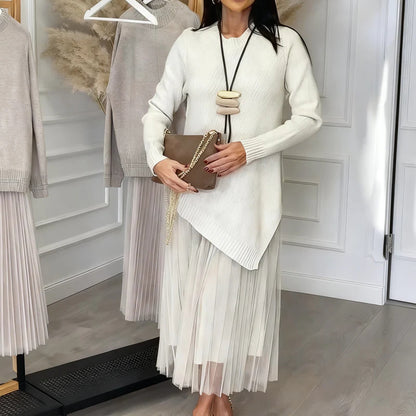 👑 Eleganten dvodelni komplet: Pulover + obleka za vsako priložnost