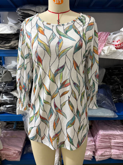 Bluze za ženske Elegantne ležerne ženske majice s 3/4 rokavi in zaobljenimi manšetami